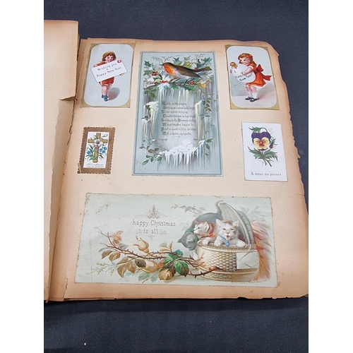 223 - SCRAP ALBUMS: three albums of greetings cards and chromolithographic scraps, late 19th-early 20... 