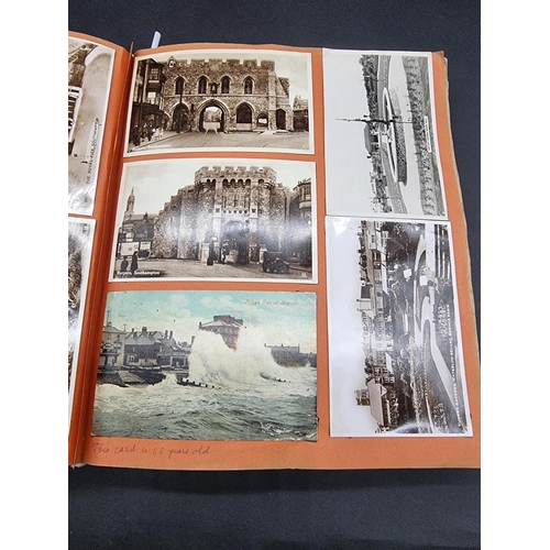 226 - POSTCARD ALBUM: album of corner-mounted postcards, cross-period collection but to include some good ... 