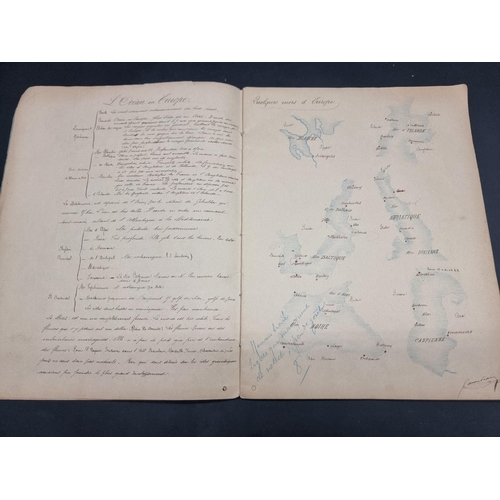 232 - MANUSCRIPT MAPS: a pair of late 19thc manuscript geography exercise books in French, numerous f... 