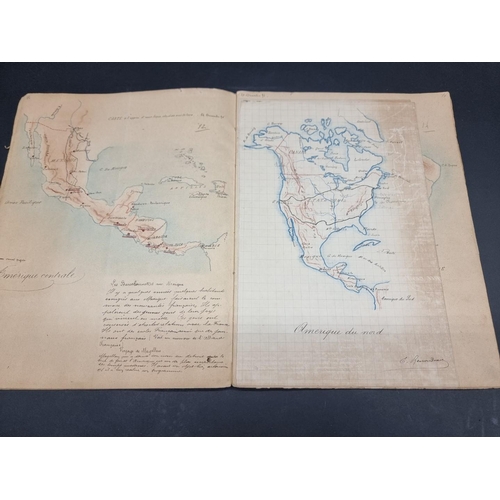 232 - MANUSCRIPT MAPS: a pair of late 19thc manuscript geography exercise books in French, numerous f... 