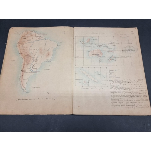 232 - MANUSCRIPT MAPS: a pair of late 19thc manuscript geography exercise books in French, numerous f... 