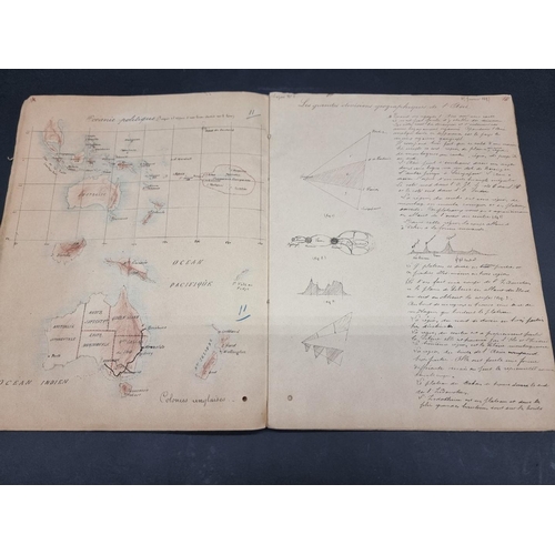 232 - MANUSCRIPT MAPS: a pair of late 19thc manuscript geography exercise books in French, numerous f... 