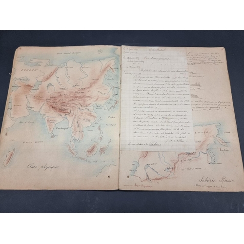 232 - MANUSCRIPT MAPS: a pair of late 19thc manuscript geography exercise books in French, numerous f... 