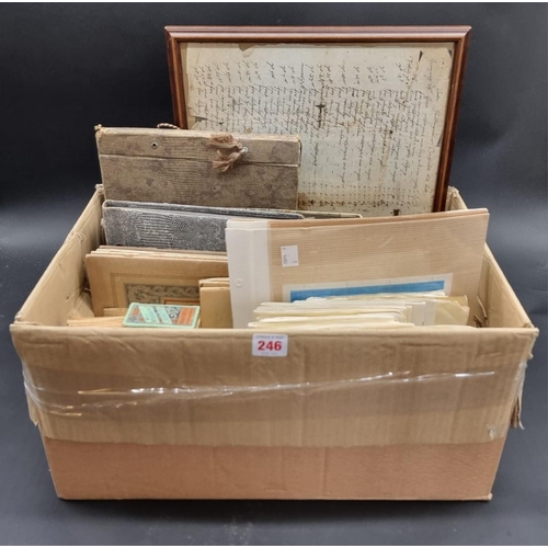 246 - A MIXED LOT: to include photograph albums, cigarette cards and stamps, plus a manuscript bill for ca... 