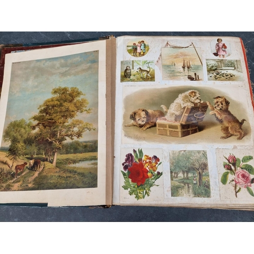 251 - SCRAPBOOK: a huge late Victorian scrapbook, approx 140 cloth leaves filled with chromolithographic, ... 