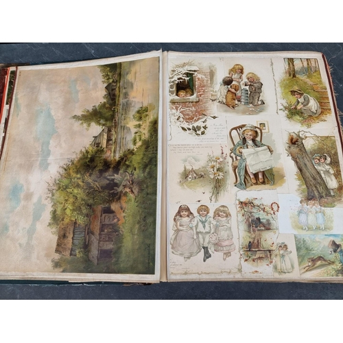 251 - SCRAPBOOK: a huge late Victorian scrapbook, approx 140 cloth leaves filled with chromolithographic, ... 