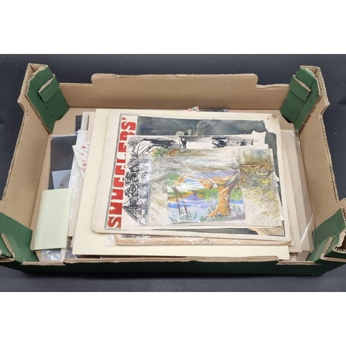 256 - PRINTS, DRAWINGS & WATERCOLOURS: a quantity in box, approx 85 items. (Tray)... 