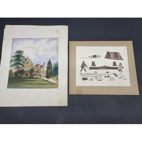 256 - PRINTS, DRAWINGS & WATERCOLOURS: a quantity in box, approx 85 items. (Tray)... 