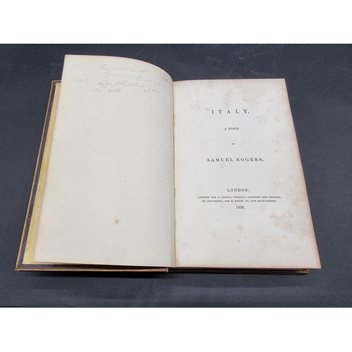 48 - BINDINGS: ROGERS (Samuel): 'Italy, a Poem..', London, printed for T Cadell, 1830: FIRST EDITION... 