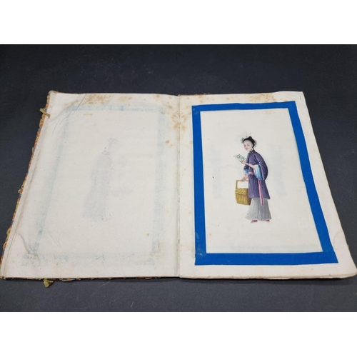 53 - CHINESE PITH PAINTINGS: album of 13 Chinese pith paintings, female characters, c.late 19th-earl... 