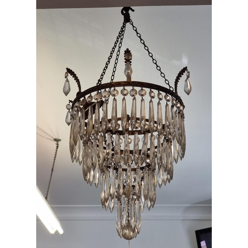 1640 - An old brass and faceted glass drop four tier chandelier, 31.5cm diameter x 36cm high; together with... 