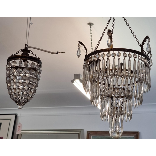 1640 - An old brass and faceted glass drop four tier chandelier, 31.5cm diameter x 36cm high; together with... 