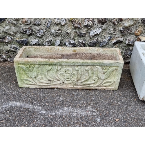 1667 - A composition stone garden planter, 79cm wide; together with a butlers sink, 61cm wide. (2)... 