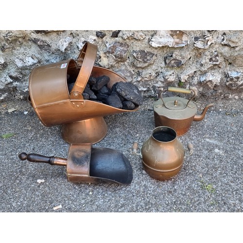 1686 - A Victorian copper coal scuttle; and three other items. (4)