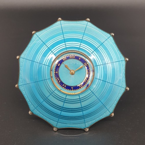 129 - An early 20th century Swiss .935 silver and blue guilloche enamel novelty umbrella timepiece, stampe...