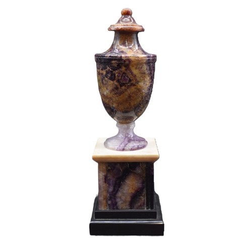 1667 - A rare antique Blue John, slate and marble urn, 27cm high.