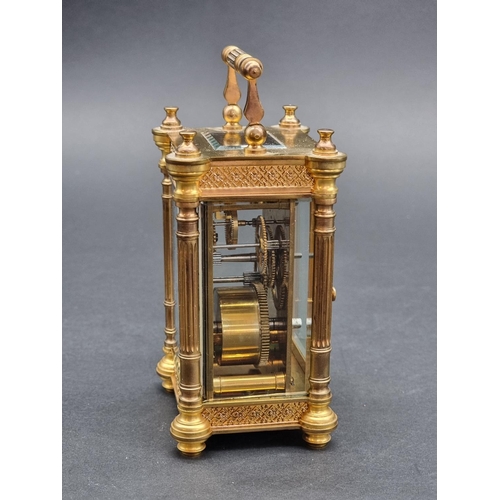 1146 - An antique French gilt brass carriage timepiece, height including handle 15.5cm.