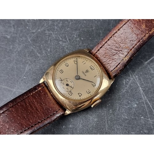 345 - A early 1950s Tudor 9ct gold manual wind wristwatch, 28mm, Cal. 59, on contemporary brown leather st... 