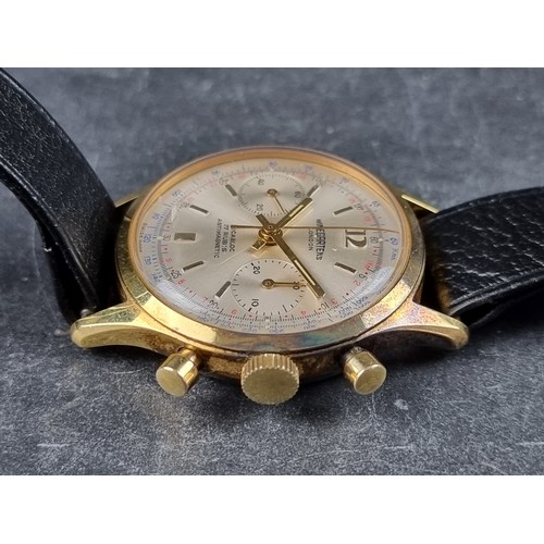 358 - A vintage Winegartens of London gold plated mechanical wristwatch, 35mm, Ref. 351, on black leather ... 