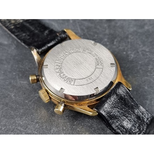 358 - A vintage Winegartens of London gold plated mechanical wristwatch, 35mm, Ref. 351, on black leather ... 