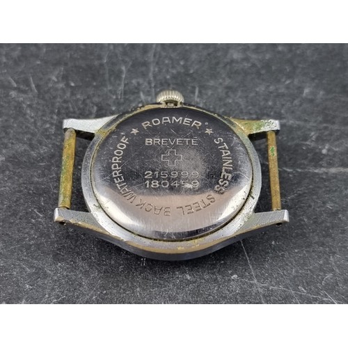 374 - A circa 1950s Roamer Brevete stainless steel manual wind wristwatch, 30mm, Ref. 215999 180459, lacki... 