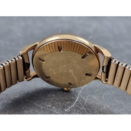 375 - A circa 1950s Baume 9ct gold manual wind wristwatch, 33mm, Ref. 700741, on 'Excalibur' expanding bra... 