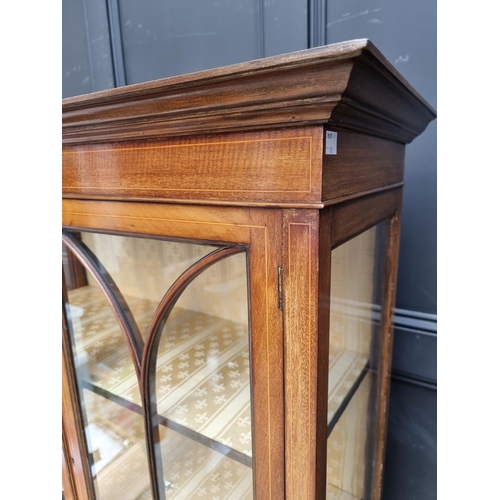 1004 - An Edwardian mahogany and line inlaid display cabinet, 94.5cm wide.