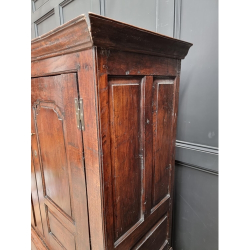 1010 - An 18th century oak panelled press cupboard, 138cm wide.