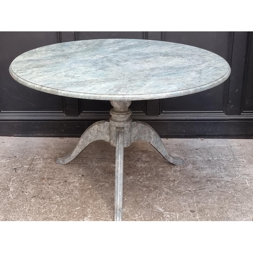 1016 - A painted faux marble circular tripod table, inscribed to base 'Heike Proll Studio M021/87', 121cm d... 