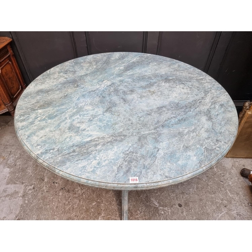 1016 - A painted faux marble circular tripod table, inscribed to base 'Heike Proll Studio M021/87', 121cm d... 