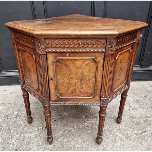 1017 - An unusual antique continental walnut corner cupboard, 88cm wide.