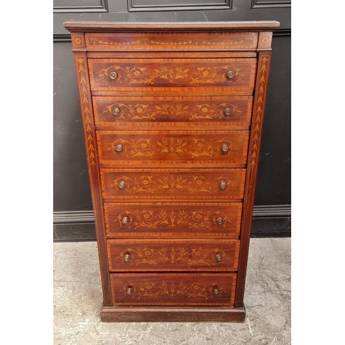 1021 - A late Victorian mahogany and inlaid Wellington chest, in the manner of Edwards & Roberts, ... 