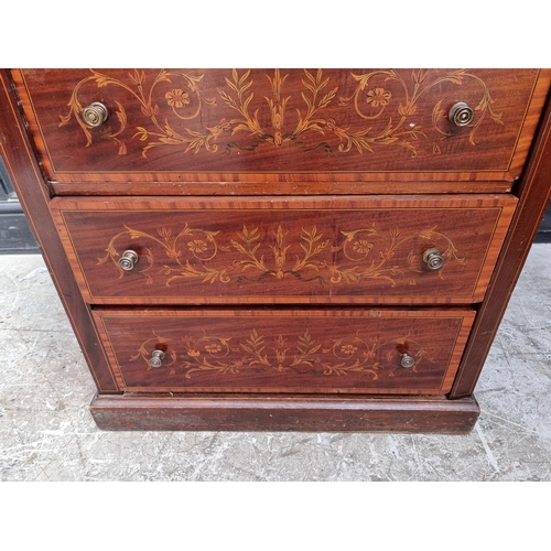 1021 - A late Victorian mahogany and inlaid Wellington chest, in the manner of Edwards & Roberts, ... 