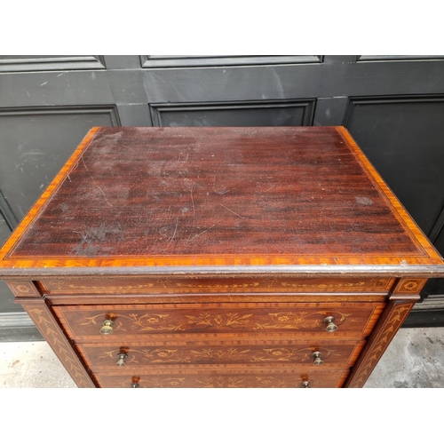 1021 - A late Victorian mahogany and inlaid Wellington chest, in the manner of Edwards & Roberts, ... 