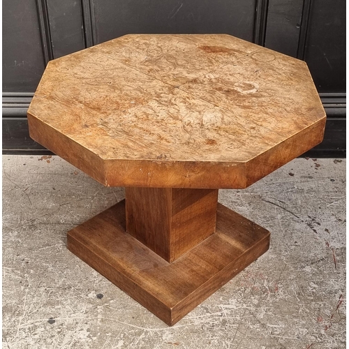 1023 - An Art Deco burr walnut octagonal low table, 58.5cm wide.