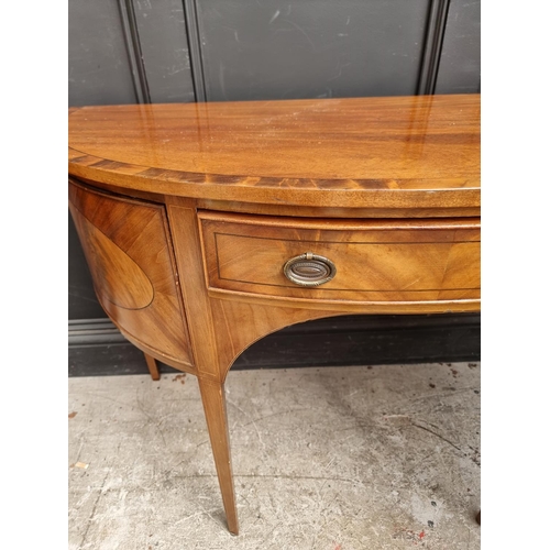 1024 - A small circa 1900 mahogany, crossbanded and line inlaid demi-lune sideboard, 113.5cm wide.... 