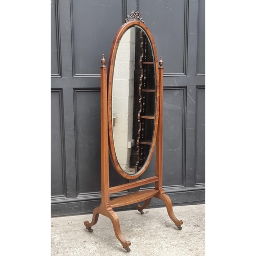 1045 - A circa 1900 mahogany cheval mirror, 180 x 64.5cm