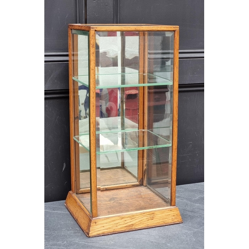 1049 - A small antique oak and bevelled glass table top display case, 62cm high x 31cm wide x 29.5cm d... 