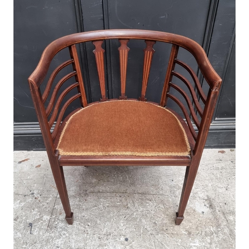 1059 - A circa 1900 mahogany and inlaid salon tub chair.