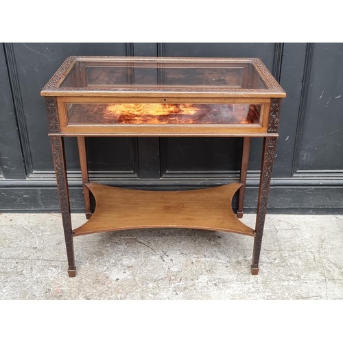 1079 - A 19th century mahogany blind fret bijouterie table, 74.5cm wide.