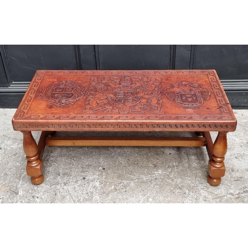 1095 - A Peruvian mahogany and embossed leather rectangular low occasional table, probably by Angel Pazmino... 