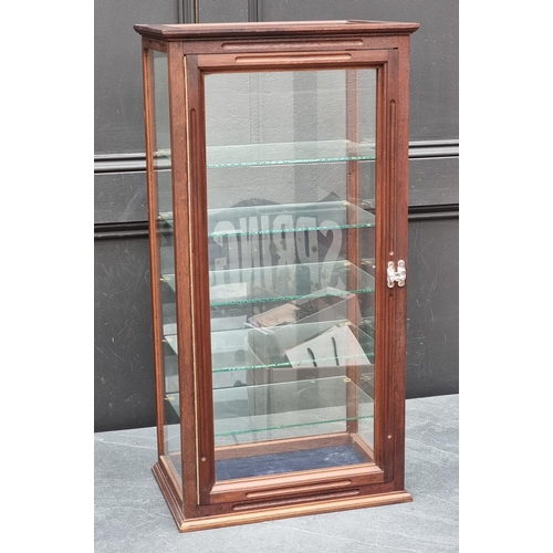 1098 - A contemporary mahogany table top display cabinet, 76cm high x 38.5cm wide x 26cm deep; togethe... 