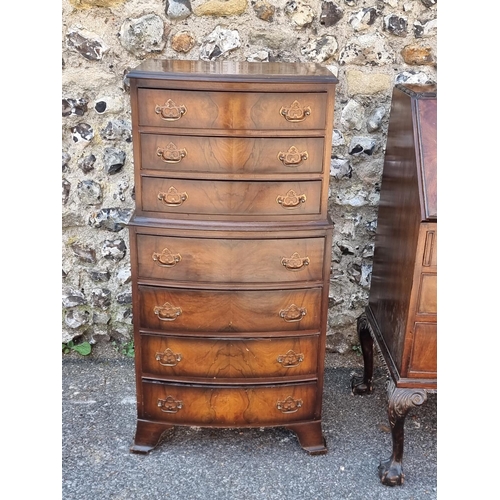 1103 - A 1920s mahogany bureau, 76cm wide; together with a small reproduction walnut chest on chest, 54cm w... 