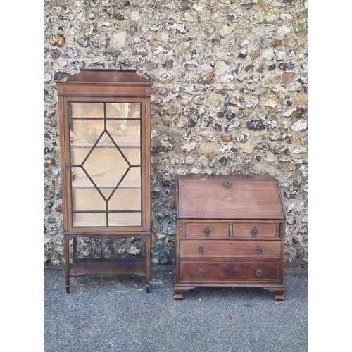 1104 - A small Edwardian mahogany and line inlaid bureau, 76cm wide; together with an Edwardian mahogany an... 