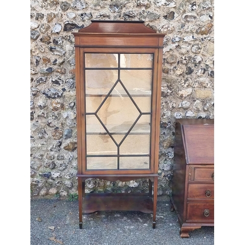 1104 - A small Edwardian mahogany and line inlaid bureau, 76cm wide; together with an Edwardian mahogany an... 