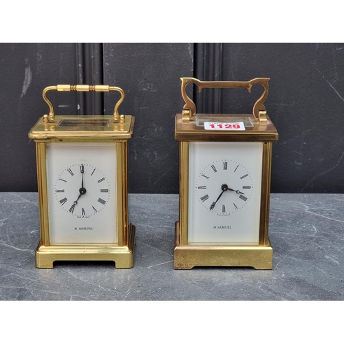 1129 - Two brass carriage timepieces, by H Samuel, largest 15cm high.