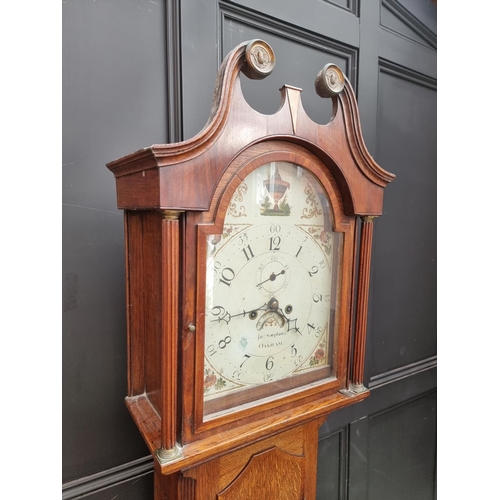 1140 - A George III oak and mahogany eight day longcase clock, the 12in painted arched dial inscribed ... 