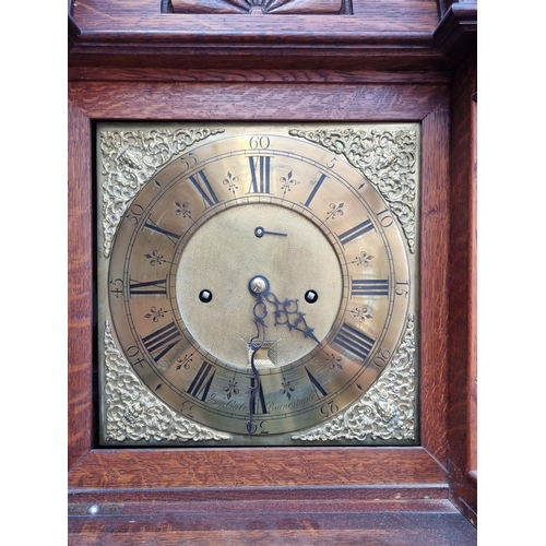 1141 - An oak eight day longcase clock, the 10 3/4in dial inscribed 'John Cole, Barnstaple', 210cm high, wi... 