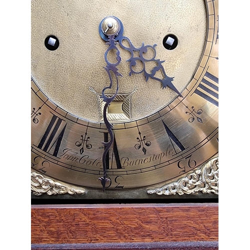 1141 - An oak eight day longcase clock, the 10 3/4in dial inscribed 'John Cole, Barnstaple', 210cm high, wi... 