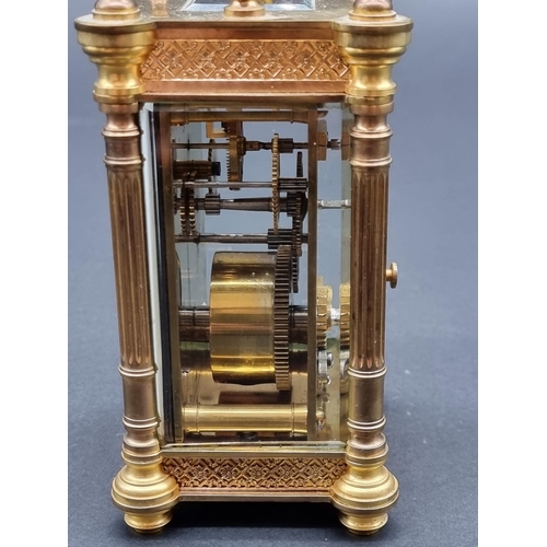 1146 - An antique French gilt brass carriage timepiece, height including handle 15.5cm.